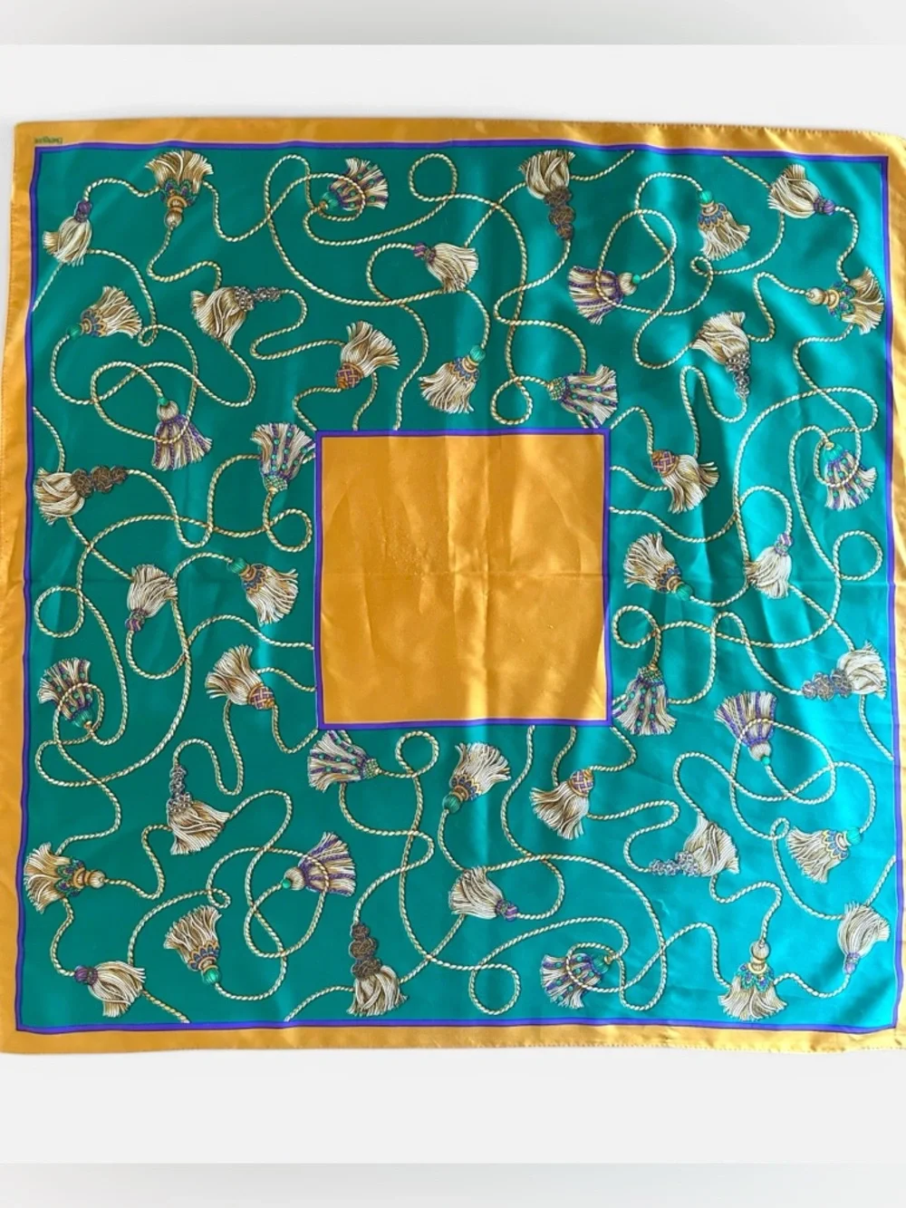 EMERAUDE SQUARE SILKY (POLY) TASSEL PRINT SCARF 31